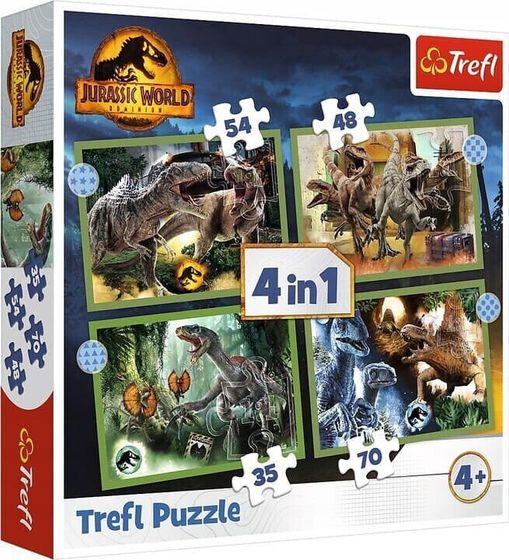 Trefl PUZZLE 4W1 TREFL GROZNE DINOZAURY PUD