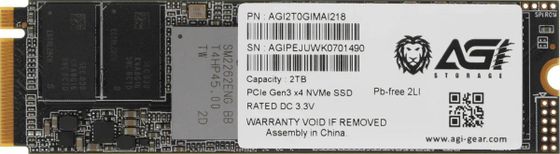Накопитель SSD 2Tb AGI AI218 M.2 2280 AGI2T0GIMAI218 Client PCIe Gen 3x4 3D TLC (610330)