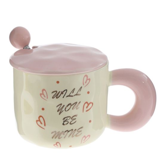 Кружка с крышкой и ложкой, L9,4 W9,4 H8,5 см, 1 штука, дизайн микс