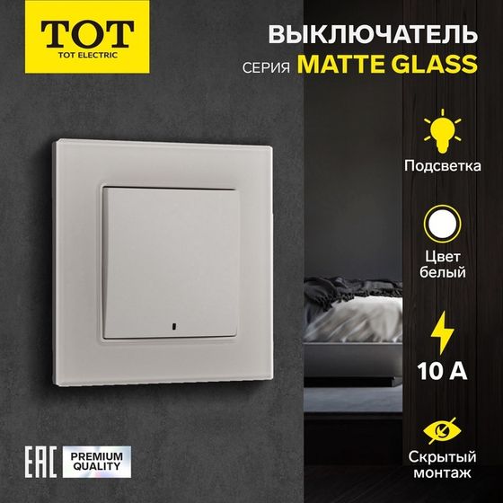 Выключатель TOT Matte Glass, 10 А, 1 кл., с подсветкой, скрытый, стекло, белый