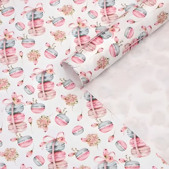 !Бумага упаковочная 2 штуки крафт "Макаруны" 50 х 70 см.