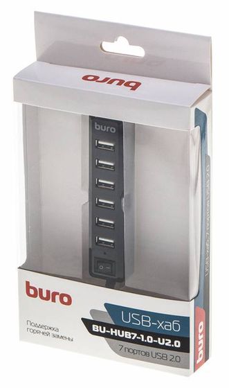 Разветвитель USB 2.0 Buro BU-HUB7-1.0-U2.0 7порт. черный