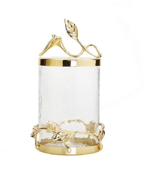 Hammered Glass Canister with Leaf Lid Medium