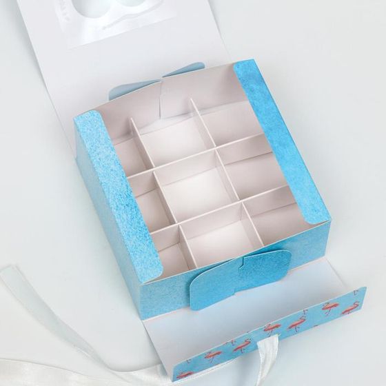 !09 Подарочная коробка (набор 2 штуки) сборная с окном &quot;Фламинго на голубом&quot; 11,5 х 11,5 х 5 см.