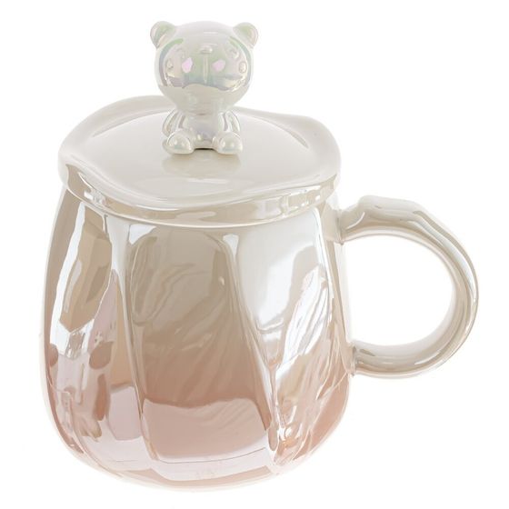 Кружка с крышкой, 400 мл, L8 W8 H9 см, цвет микс