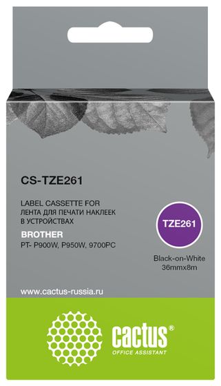 Картридж ленточный Cactus CS-TZE261 TZe-261 черный для Brother PT- P900W. P950W. 9700PC