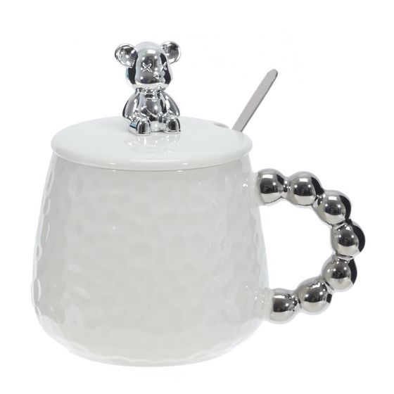 Кружка с крышкой и ложкой, 400 мл, L14 W10 H13 см, цвет микс