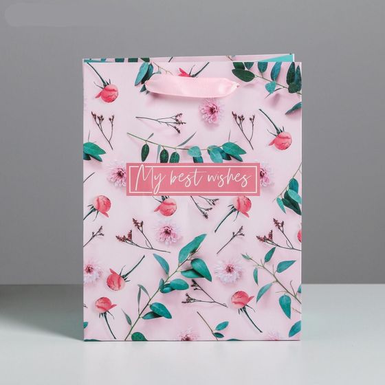 !09 НАБОР 2 ШТУКИ - Пакет ламинированный вертикальный My best wishes, MS 18 × 23 × 10 см.