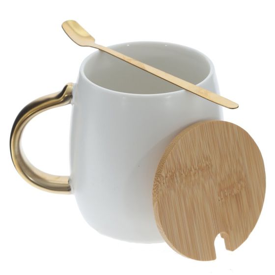 Кружка с крышкой и ложкой, L7,8 W7,8 H9,8 см, 1 штука, дизайн микс