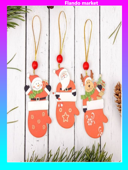 !09 Подвеска новогодняя (5 штук) «Варежка с сюрпризом»:дизайн &quot;Дед Мороз&quot; 2 штуки + дизайн &quot;Снеговик&quot;1 штука + дизайн &quot;Собака&quot; 2 штуки