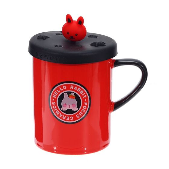 Кружка с крышкой, 400 мл, L12 W8,5 H14,5 см, дизайн микс