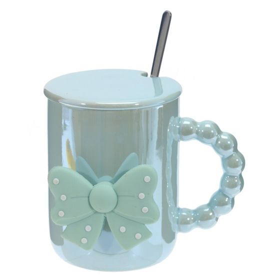 Кружка с крышкой и ложкой, 380 мл, L11,5 W9 H11 см, цвет микс