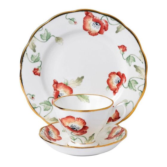 100 Years 1970 3-Piece Set, Teacup Saucer &amp; Plate-Poppy