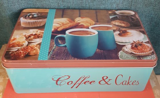 !09 Банка для хранения "Coffee", металл, горизонтальная,цвет бирюзовый