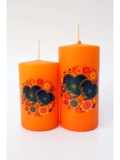 !09 НАБОР 3 ШТУКИ - Свеча декоративная &quot; Сердечки влюбленных&quot; 5x5x15 см. цвет оранжевый