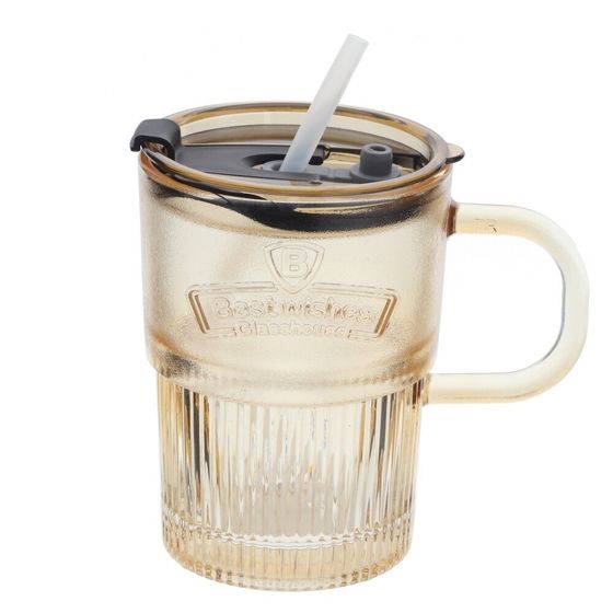 Кружка с трубочкой, 400 мл, L12 W7,5 H12 см, цвет микс