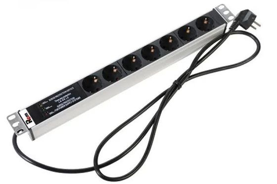 ЦМО Блок розеток Rem-16 с фил. и инд., 7 Shuko, 16A, алюм., 19&quot;, шнур 3 м. (R-16-7S-FI-440-3)