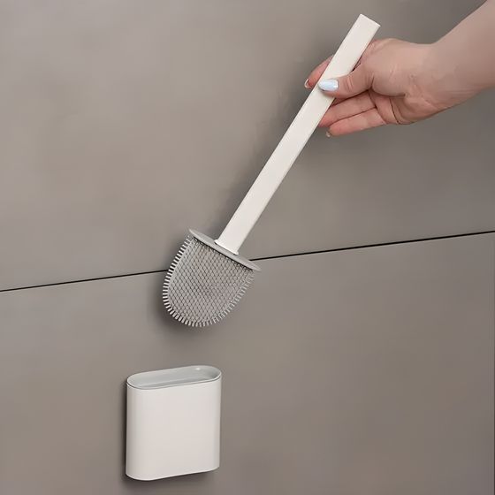 !09 Ёршик для унитаза силиконовый с емкостью «Лилу», 4,3×9,5×36 см, цвет белый