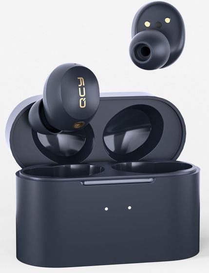 Гарнитура вкладыши QCY HT01 0.5м синий беспроводные bluetooth в ушной раковине