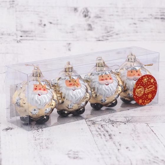 !09 Набор елочных украшений &quot;Дед Мороз - толстячок&quot; 6х6,5 см (набор 4 штуки) цвет золотой