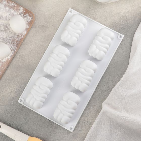 !09 Форма для муссовых десертов и выпечки «Любовь», 29,5×17×3,5 см, 6 ячеек, 8×5 см, цвет белый