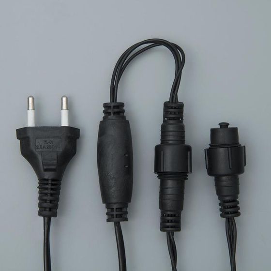 !09 Гирлянда «Нить» 10 м, IP44, УМС, тёмная нить, 100 LED, свечение тёплое белое, 220 В