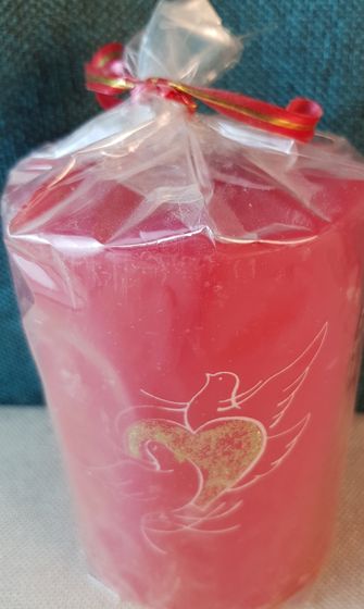 !09 НАБОР СВЕЧЕЙ 3 ШТУКИ (СИНЯЯ, КРАСНАЯ, БИРЮЗОВАЯ) - Свеча декоративная "Голуби любви " , 8x8x10 см., цвет красный + синий + бирюзовый