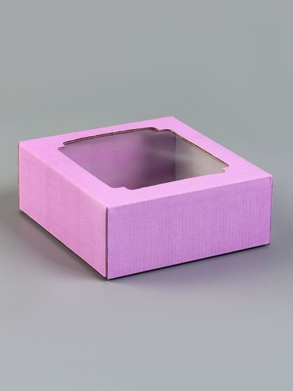 !09 Коробка подарочная (набор 5 штук) крышка-дно, с окном 14,5 х 14,5 х 6 см цвет сиреневый