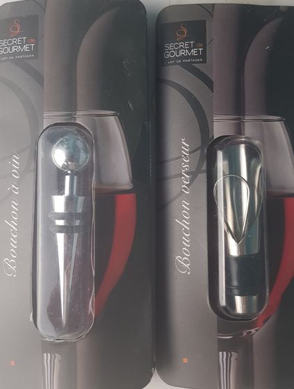 !09 Набор винный 2 предмета: Пробка для бутылки металл + Каплеуловитель нержавеющая сталь