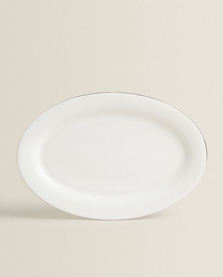 Rimmed bone china oval serving dish