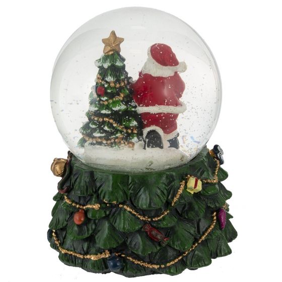 Фигурка декор в стекл шаре &quot;Дед Мороз&quot; ( подсв, муз, вьюга, AAAх3 н/п), D 10 см, L11 W11 H15 см