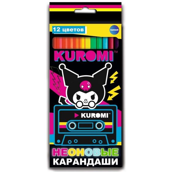 Карандаши цветные Kuromi 12цв, дерево, круг, неон, европодв