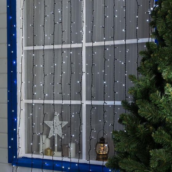 УЦЕНКА Гирлянда «Занавес», 2×7.3 м, 3 Вт, IP44, УМС, 1800 LED, 220 В, мерцание, тёмная нить, свечение белое