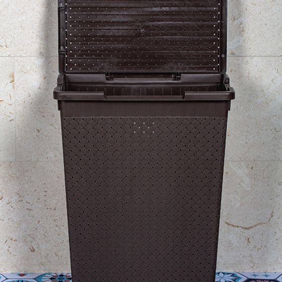 Корзина для белья БЕРЕСТА венге узкая с крышкой 50л