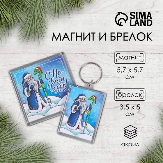 Новогодний набор &quot;Дедушка и змейка&quot; (брелок 3,5х5 см, Новогодний магнит 5,7х5,7 см)