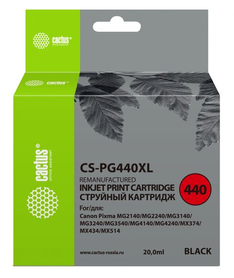 Картридж струйный Cactus CS-PG440XL PG-440XL черный (600стр.) (20мл) для Canon Pixma MG2140/MG3140