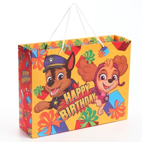 Пакет подарочный крафт Happy Birthday, 40×31×11.5 см, Щенячий патруль
