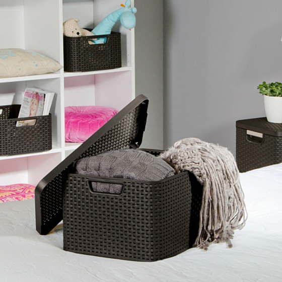 Корзина RATTAN STYLE BOX S  крышка тёмно-серая