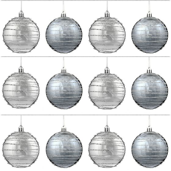 Набор из 12шт, Украшение новогоднее Шар &quot;Спираль серебристая&quot;, D10 см, L44 W33 H11 см
