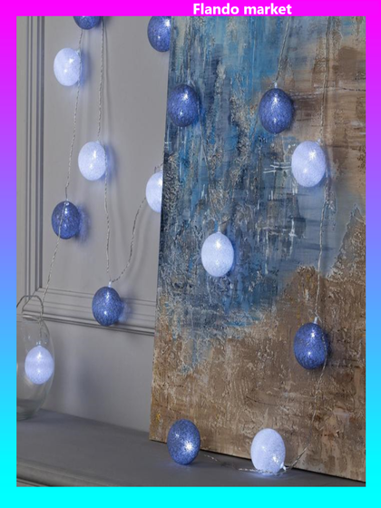 !09 Гирлянда «Нить» 5 м с насадками «Клубки снежные», IP20, прозрачная нить, 20 LED, свечение белое, 220 В