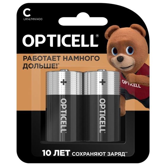 Батарейка алкалиновая OPTICELL, C, LR14-2BL, 1.5В, блистер, 2 шт