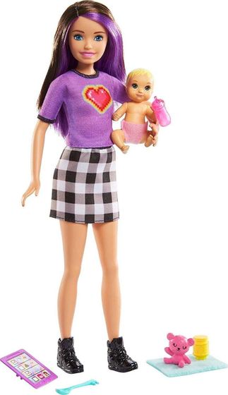 Lalka Barbie Mattel Skipper: Klub opiekunek - Opiekunka fioletowe włosy + bobas (GRP10/GRP11)