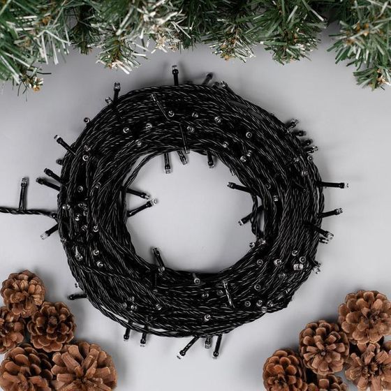 !09 Гирлянда «Нить» 20 м, IP20, тёмная нить, 200 LED, свечение мульти, 8 режимов, 220 В