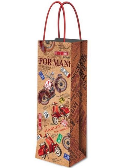 ! Набор 2 штуки - Пакет бумажный для бутылки "Ретро мопеды" 12*37*10 см.