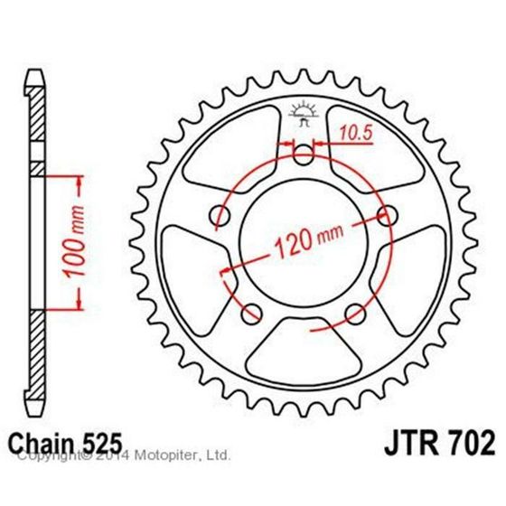 Звезда задняя ведомая для мотоцикла JTR702, цепь 525, 44 зубья