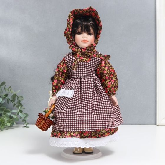 Кукла коллекционная керамика &quot;Марфушечка в цветочном платье и косынке&quot; 30 см