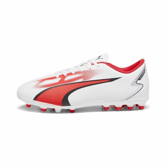 Футбольные бутсы Puma Ultra Play MG белые красные детские