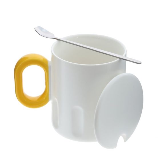 Кружка с крышкой и ложкой, L8,9 W8,9 H10,5 см, дизайн микс