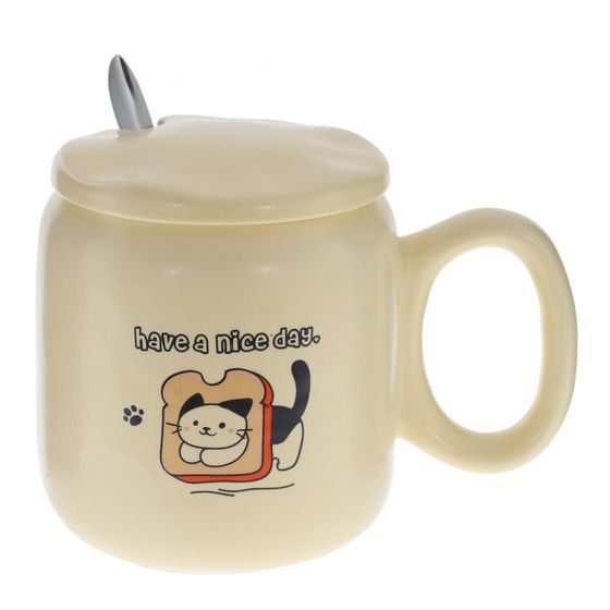 Кружка с крышкой и ложкой, 450 мл, L14 W9 H12 см, 2в.