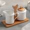 !09 Набор фарфоровый сервировочный на деревянной подставке «Кракле», 2 предмета: молочник 170 мл, сахарница с ложкой, цвет белый